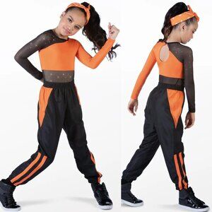 NWOT Weissman Showtime Girl's Don't Call Me Up Dance Costume in Orange Black